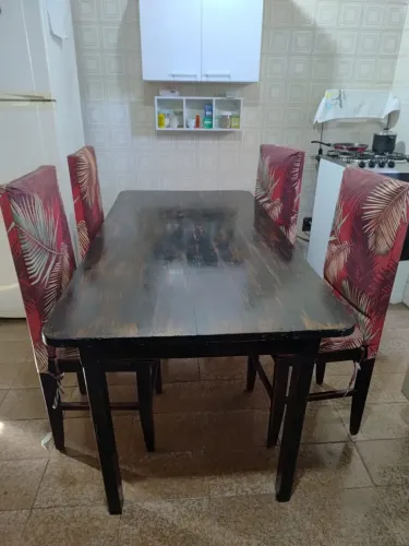 Mesa de Jantar Madeira Maciça com 4 Cadeiras 0,80 x 1,60