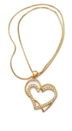 Colar dourado 2 corações entrelaçados com zircônia