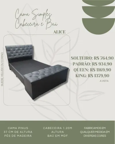 Cabeceira, cama e baú - Diversas cores
