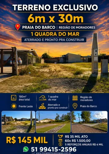 TERRENO COM PEQUENA ENTRADA + 60X DIRETO | 1 QUADRA DO MAR | CAPÃO DA CANOA