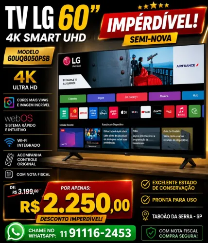 Tv LG 60 polegadas semi-nova oportunidade imperdível pouco tempo de uso