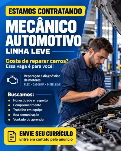 VAGA PARA MECÂNICO DE MANUTENÇÃO AUTOMOTIVA LINHA LEVE