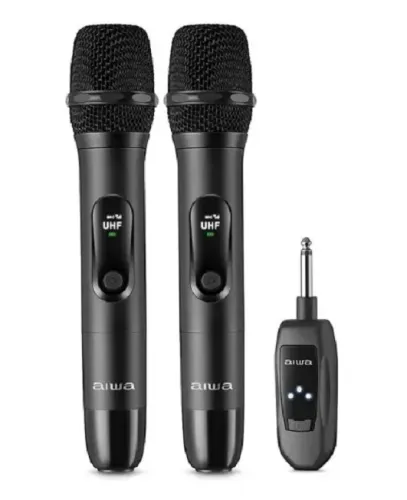 Microfone Duplo Sem Fio Aiwa Aws-mic-01 Dinâmico. Novo, lacrado original.