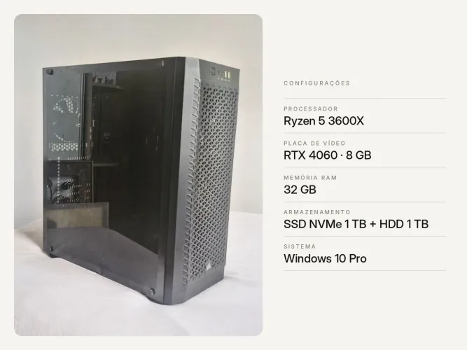 PC Gamer | RYZEN 5 3600X | RTX 4060 8GB | 32 GB RAM | SSD 1TB
