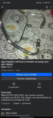 Alça traseira Sportiva 125/150/160 antiga