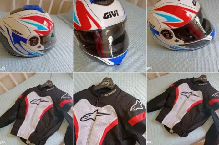 Capacete zero e jaqueta nova
