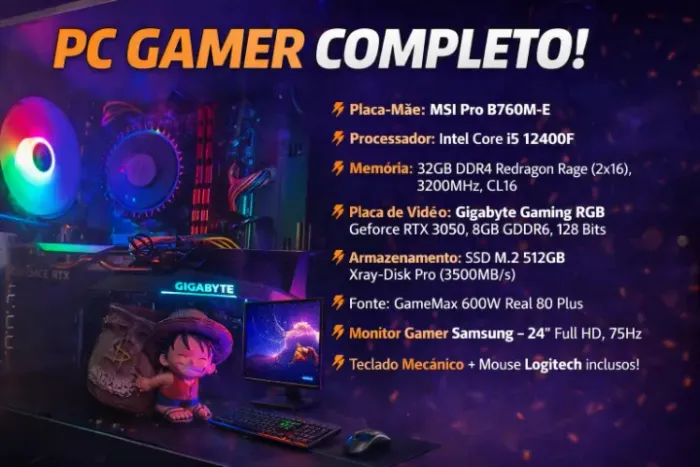 PC Gamer 12° Geração RTX 3050 OC - 32GB DDR4