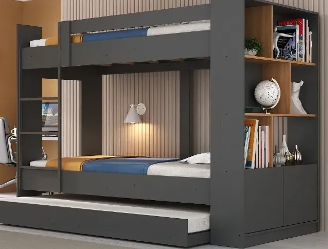 Novo Treliche Com Estante 2 portas 6 Nichos Grafite/Nogel