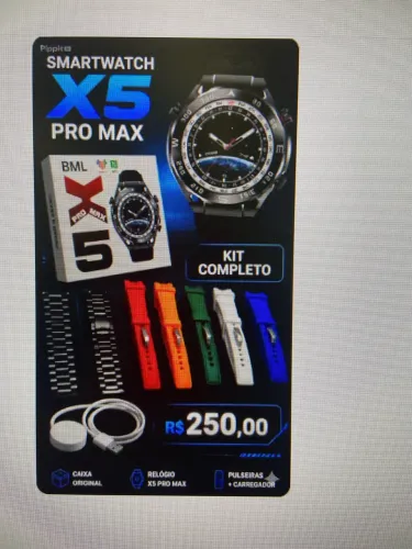 Relógio smartwatch x5 pro max kit completo
