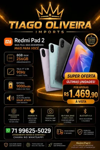 Redmi Pad 2 8gb ram 256 gb armaz. Até 12x cartão - entrega imediata Salvador e Região! 