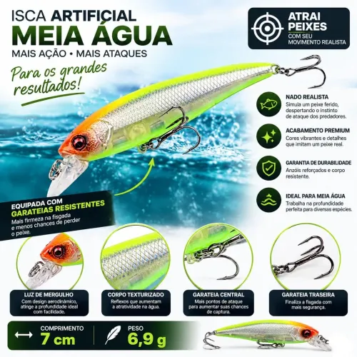 5 iscas artificiais de meia água Novas