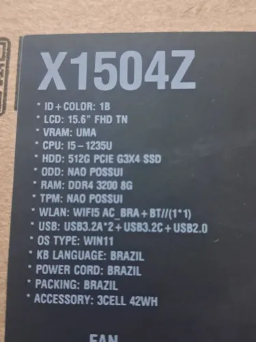 Notebook asus vivobook 15.6 x1504Z