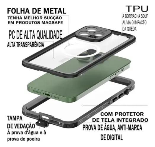 Capa Case P/ iPhone 15 pro Prova De Água Waterproof Anti Quedas