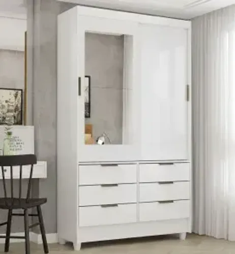 Novo! Guarda Roupa Sevilha com Espelho Na Cor Branco - Frete Grátis