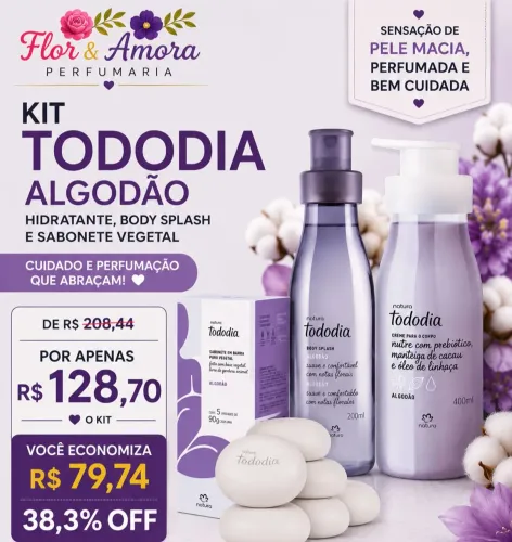 Kit Tododia Hidratante, Body Splash e Sabonete vegetal