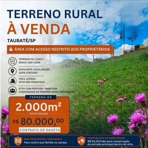 Terreno de 2.016m² em área com acesso restrito aos proprietários (porteira com chave)