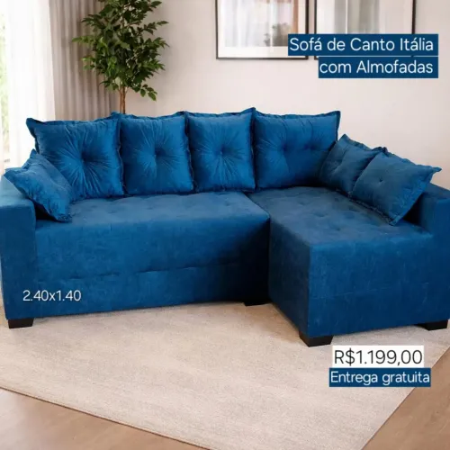 PROMOÇÃO URGENTE - Sofá de Canto Itália 4 LUGARES Azul com Chaise Disponível