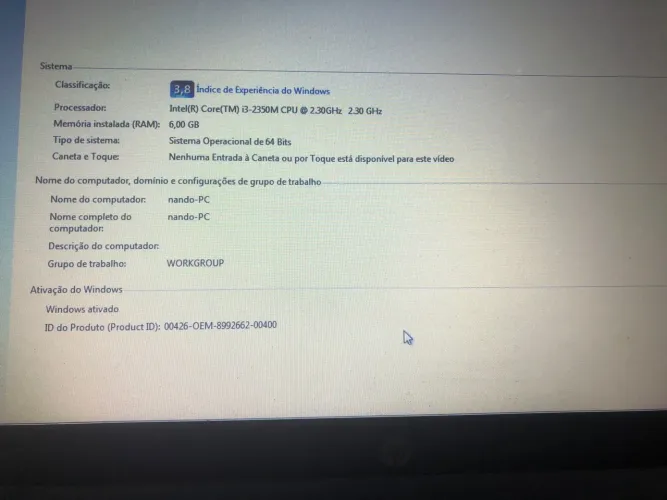 Notebook HP Intel core i3 6 GB de memória