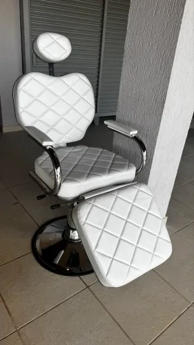 Cadeira de salão/barbeiro reclinável branca - luxo premium