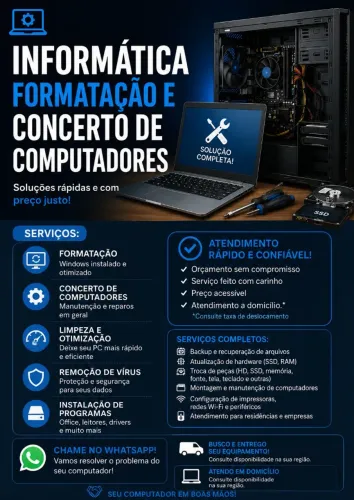 Conserto em computadores e notebooks, atendimento rápido