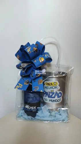 Sacola presente dia dos pais com Body Splash e caneca alumínio