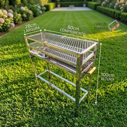 Churrasqueira Profissional para Espetinhos em Aço Inox - 80cm com Alça Térmica