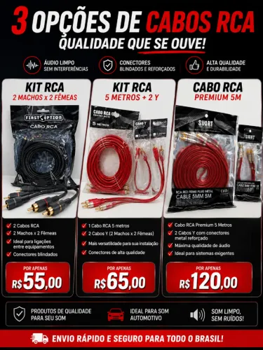Kits de cabo RCA 5 metros + 2 cabos y - para Som Automotivo | Entrega Grátis ?