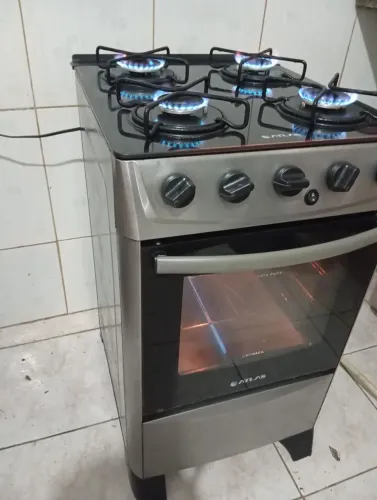 Fogão De Inox Atlas Mesa de Vidro Acendimento automático Ok