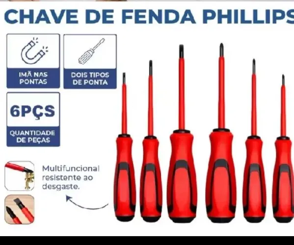 Jogo de Chaves fenda e philips, cabo emborrachado, chaves isolados .