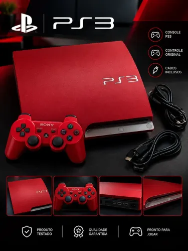 PlayStation 3 (PS3) Scarlet Red + controle 