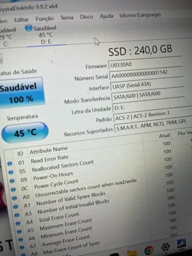 SSD 240GB Ceamere 100% Saudável