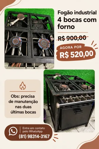 Fogão para industrial com forno