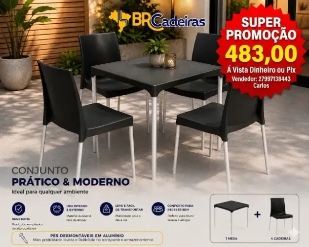 Cadeira Plástico Com Pés Alumínio Com Mesa - Jogo Completo 
