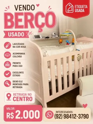 Berço para bebê dormir confortável - madeira BOA