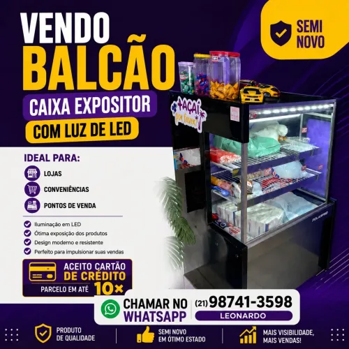 Balcão expositor com luz de led.
