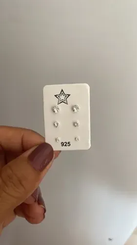 Trio de brincos pequenos prata 925 com zircônias