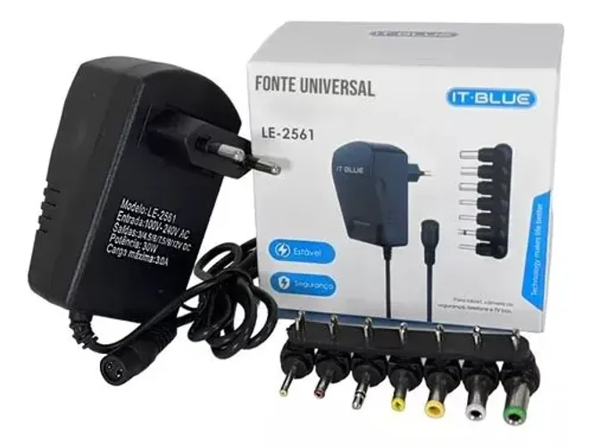 Fonte Carregador Chaveada Regulável Universal 3v a 12v 3a com plugs p/ notebook netbook