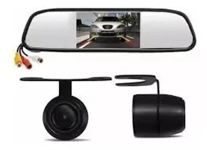 Kit Espelho Retrovisor Monitor Com Câmera De Ré Tela Lcd 4,3