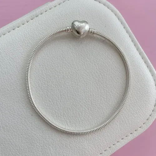 Pulseira para berloques prata 925 fecho coração liso