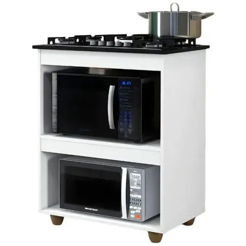 Balcão p/ Cooktop 5Bcs Turim Kaiki Branco - Entrega Rápida!