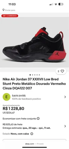 Tênis Nike Air Jordan XXXVII Low Bred - Preto/Vermelho
