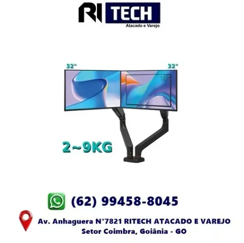 Suporte Monitor Duplo Onistek ON-F200 Articulado Gás VESA 2 Telas 13'' a 32'' Polegadas