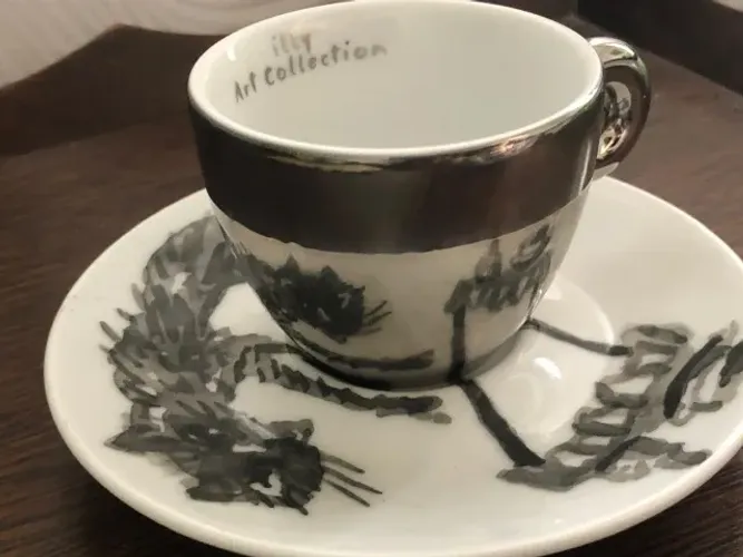 Xícara de café expresso com pires Illy Rosenthal 2008 Art William Kentridge