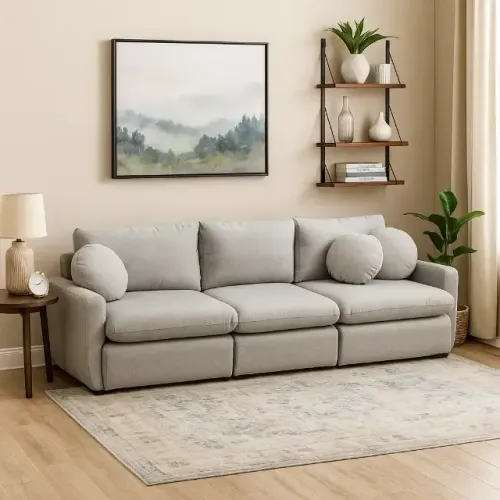 Novidade em estoque!! Sofá Cama Amaranto 300cm em Linho 6 Lugares Retrátil
