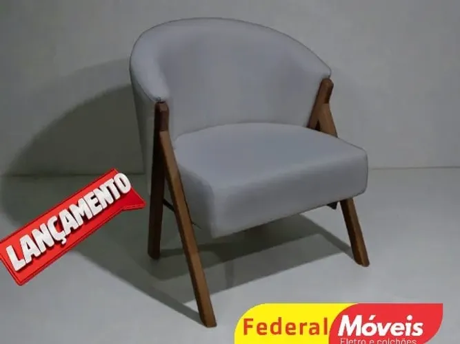 Poltrona em Linho Branco e Cinza TEMOS CREDIÁRIO 