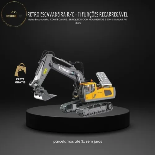 RETRO ESCAVADEIRA R/C - 11 FUNÇÕES, BRINQUEDO COM MOVIMENTOS E SONS SIMULAR AO REAL
