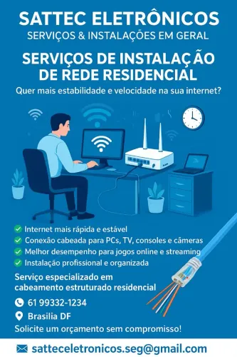 Instalação de Cabeamento de Rede de Internet Residencial - Rj45 CAT5e / CAT6<br>