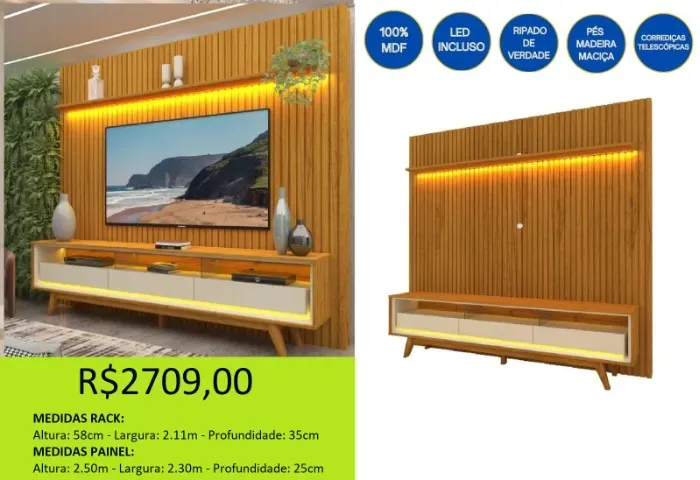 Conjunto ripado com led, sua sala dos sonhos está aqui