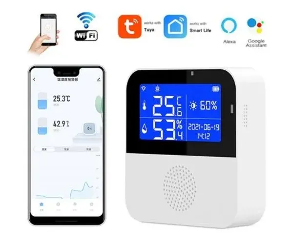 Sensor De Umidade Temperatura Tuya Wifi Inteligente Higrômetro Termômetro COD-AM491