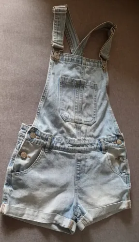 Jardineira jeans infantil, 9/10 anos (140cm)